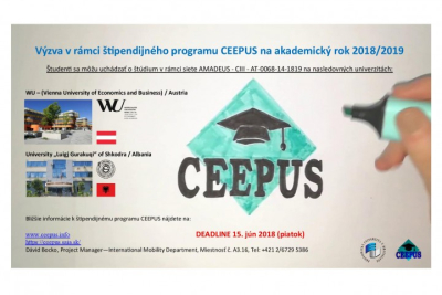 Prihlasovanie na mobility  CEEPUS pre študentov aj učiteľov na akademický rok 2018/2019 