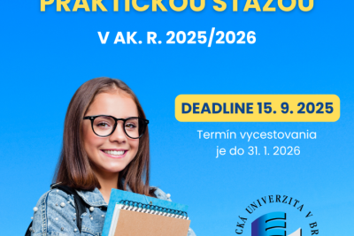 Erasmus+ praktická stáž v akademickom roku 2025/26 s termínom vycestovania do 31. 1. 2026
